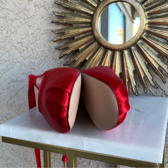 J. CREW Ruby Red Satin Lace Up Ballet Slippers Flats Pointe Shoe Style Flats - Picture 15 of 17